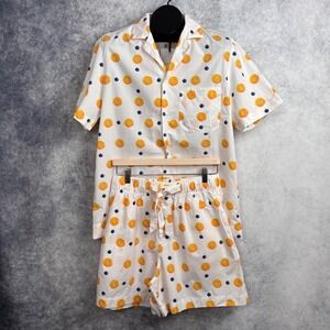 FLAN Men's 100% Organic Cotton Blueberry Pancakes Pajama Top and Bottom Set MED